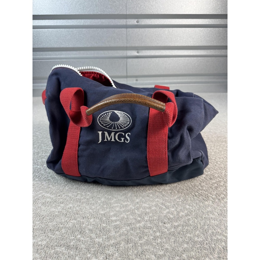 Hudson Sutler Canvas Duffel Bag Navy Red Monogram JMGS Leather Handle Travel